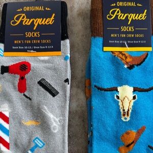 NWT-2 Pairs Mens Socks- 1 Is Grey Barbershop, 1 Is Blue Cowboy-Parquet, Sz 10-13